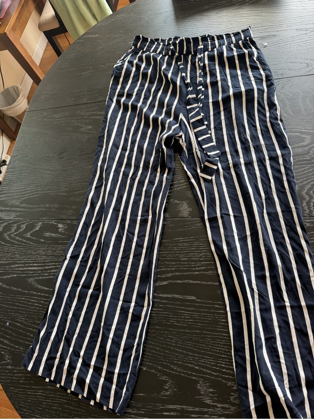 H&M Navy and White Striped Wide-Leg Pants